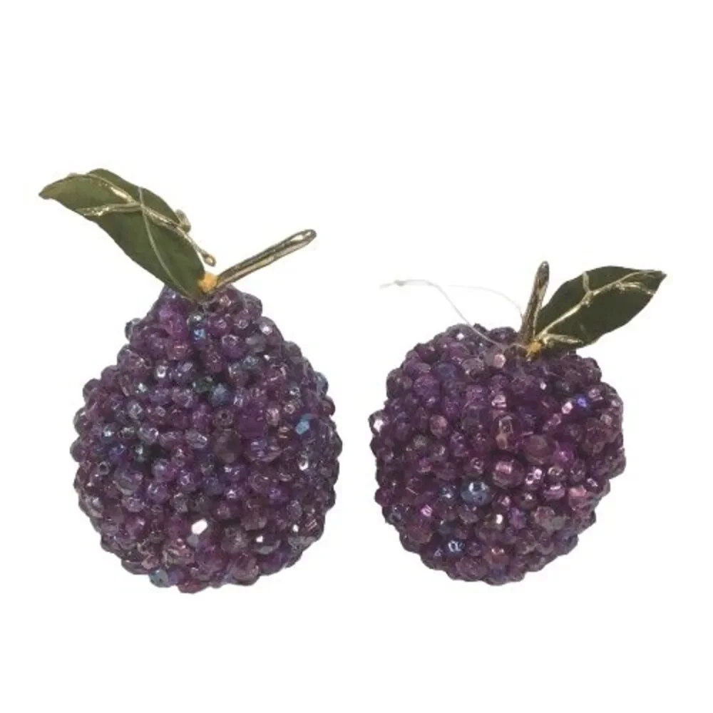 VTG Mosaic Glass Tile Pomegranate & Beaded Pear Plum Christmas Tree Ornaments